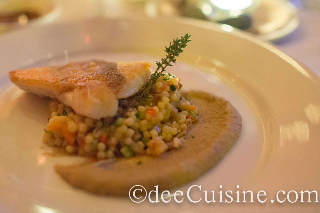 Pan Seared Pink Snapper (caponata purée, fregola, vegetables)
