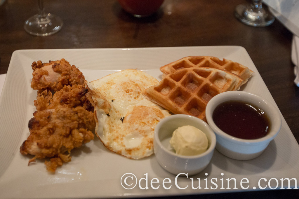 Fried Chicken, Belgian Waffle, Fried Farm Egg, Mixed Berry Syrup