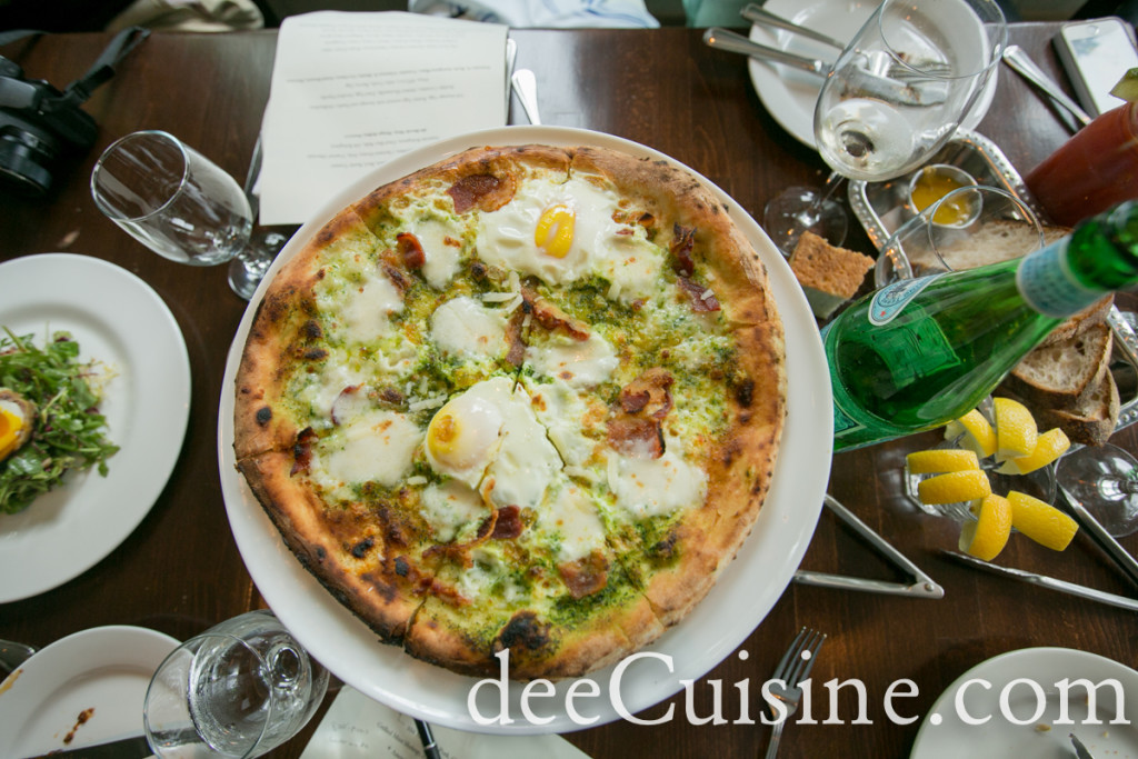 Pizza All'Uovo, salsa verde, bacon, egg