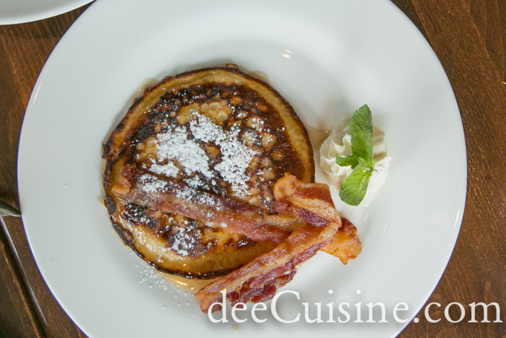 Lemon Ricotta Pancake, Canadian Maple syrup, bacon, whipped mascarpone