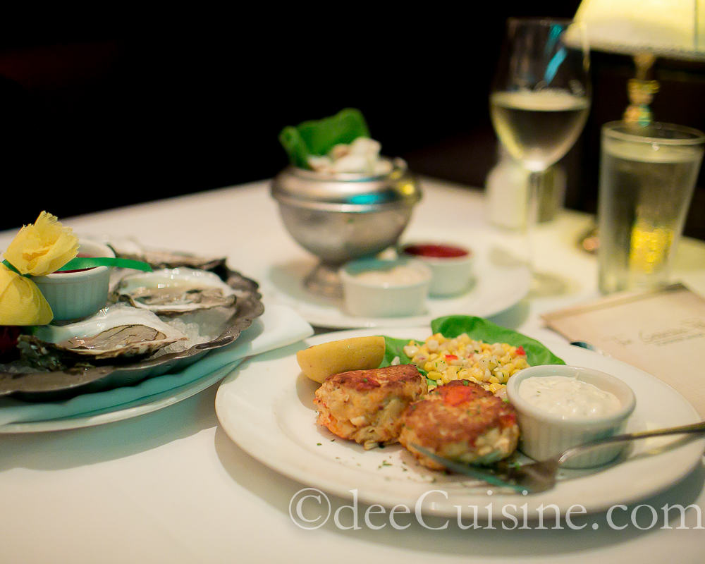 Clockwise: Jumbo Lump Crab, Lobster and Crab Cakes, and Oysters