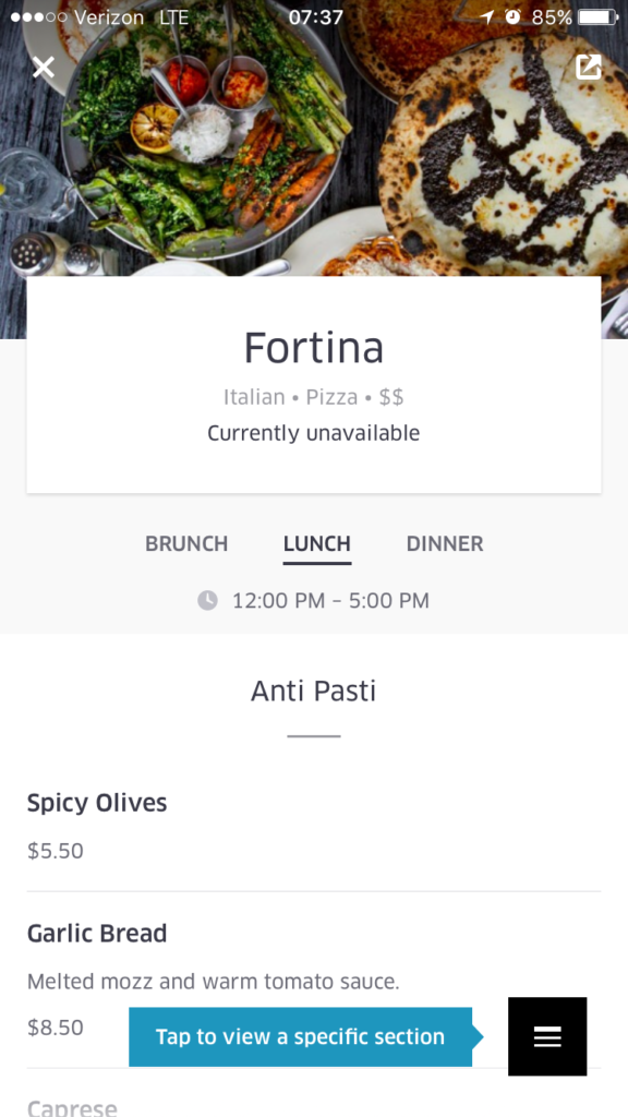 Fortina on UberEATS