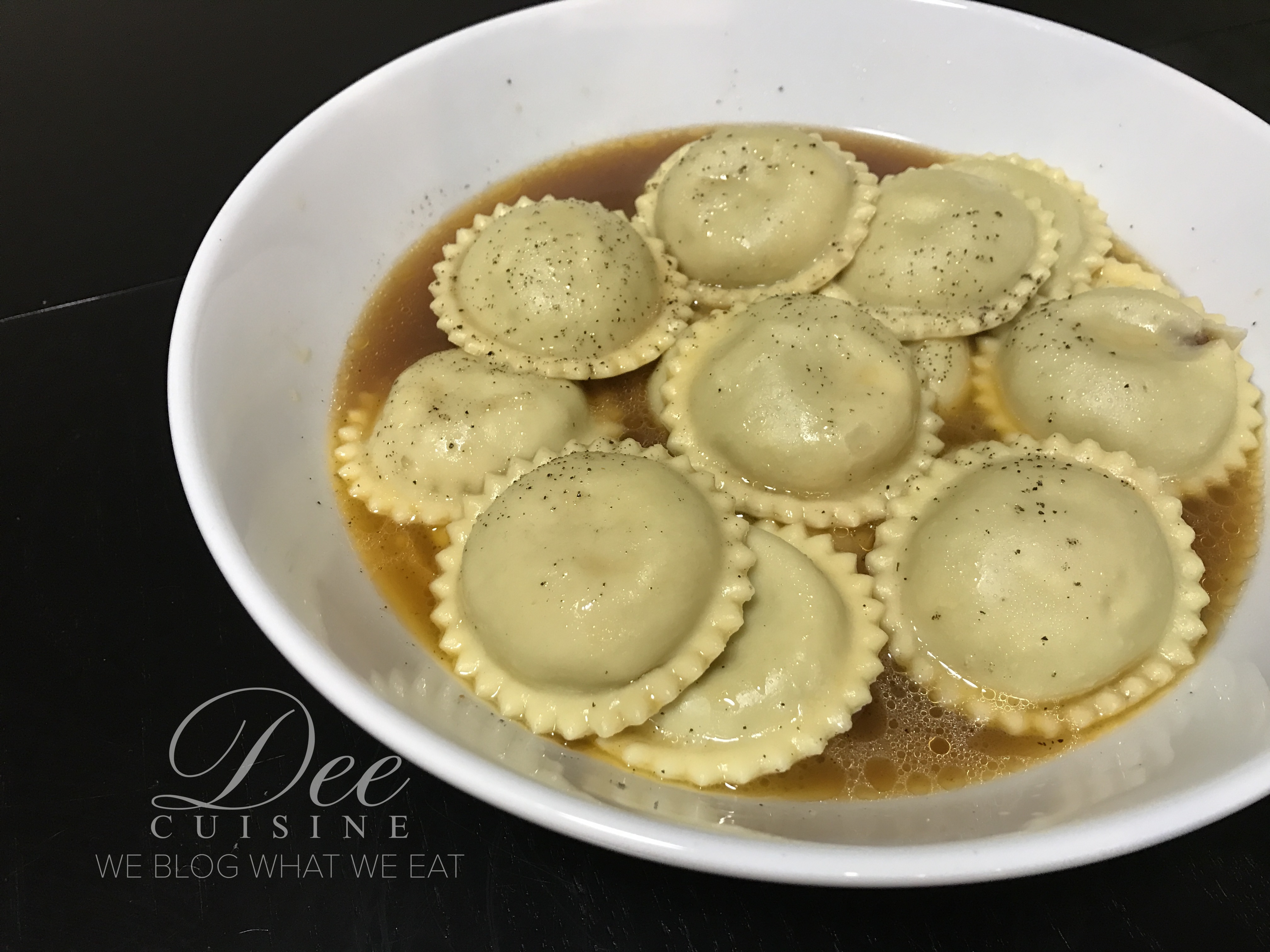 Beef Ravioli with beef broth/brown butter