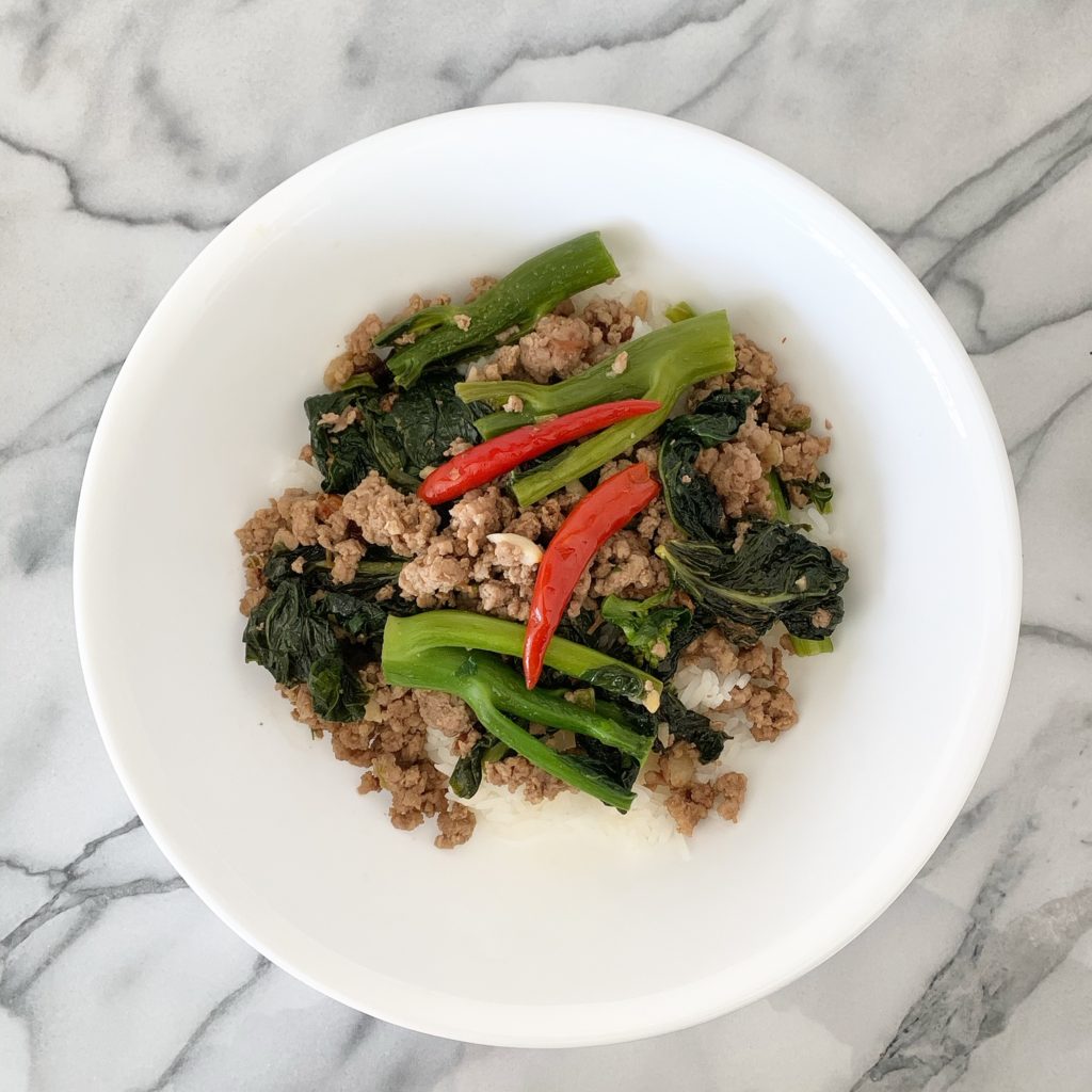 Ground Pork and Gai Lan (Chinese Broccoli) in XO Sauce